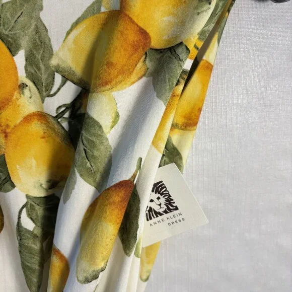 Anne Klein Lemon Print Sleeveless Fit & Flare Dress With Waist Tie Size 6 White/ - Picture 7 of 11